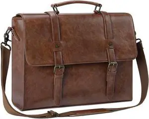 Leather Mens Messenger Bag Vintage 15.6 Inch Waterproof Leather Laptop Briefcase Satchel Shoulder Bag Computer Laptop Bag, Dark brown
