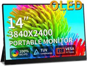 Portable Monitor OLED 4K 14 Inch Touchscreen Mobile Display,100% DCI-P3 1MS Eye Care PC Monitor for Laptop, Mac NUC Mini PC, VESA & Integrated Stand