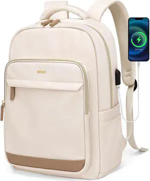 MDODO Laptop Backpack for Women,Travel Backpack with Laptop Compartment,Casual Daypack College Bookbag Computer Work Backpack, Beige