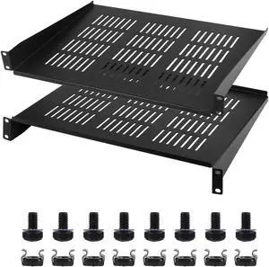 Moocci 19" 1U Server Rack Shelf 2 Pack - Universal Vented Network Rack Mount Shelf for Server Rack & Cabinet - Rackmount Shelf Rack Shelves Cantilever Tray for Small Light Device Equipment