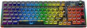 Odpaltoy F98pro 95Key Hot-Swappable Mechanical Keyboard with Transparent Keycaps,BT5.0/2.4G/USB-C Mechanical Keyboard with OLED Display,RGB Backlit Gaming Keyboard with Clear Keycaps,4000mAh,Black