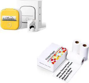 T02 Receipt Mini Printers + Black On White Paper for Journal, to Do List, 53mm x 6.5m, 3 Rolls, Keep for 10 Years