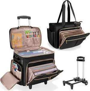 Prokva Rolling Teacher Bag with Wheels Bundle with Teacher Tote Bag, Fits for 15.6 Laptop, Black