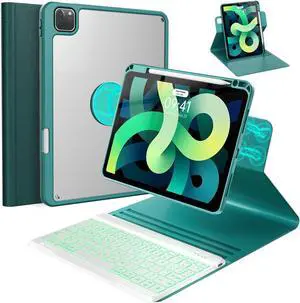 BLUTLOTUS Keyboard Case for iPad Pro 11 1st/2nd/3rd/4th,Air 5th 4th Generation 10.9 inch,360° Rotatable Magnetic Case with Pencil Holder Groove Design,7 Color Backlit Wireless Keyboard (Teal)