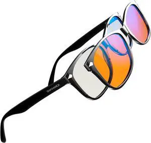 Swanwick CLASSIC DAY & NIGHT MAGNETIC SNAP-ON SET - Premium Blue Light Blocking Glasses, Clear Lens, Block Blue Light from Gaming PC, Smartphone w/FREE $497 Training Course (Black, Regular)