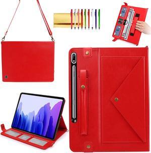 Case for Samsung Galaxy Tab S10 Ultra/S9 Ultra/S8 Ultra 14.6-inch, Techcircle Folio Stand PU Leather Cover with Hand Strap, Crossbody Case w/Pen Holder Card Slots Envelope Pocket Wallet Case, Red