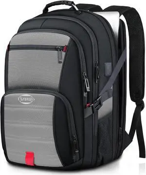 tazbuzo 18.4 Inch Extra Large Travel Backpack, TSA Laptop Backpack with USB Port, 55L Water Resistant Carry on College School Computer Backpack Men Women, Grey