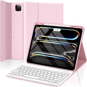TQQ for iPad Pro 13-inch (M4) 2024 Case with Keyboard, Keyboard Case for iPad Pro 13-inch (M4), Detachable - Pencil Holder - Flip Stand Cover - Case for iPad Pro 13-inch (M4) (Pink)