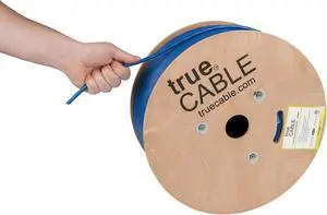 trueCABLE Cat6A Plenum (CMP), 1000ft, Blue, 23AWG 4 Pair Solid Bare Copper, 750MHz, PoE++ (4PPoE), ETL Listed, Unshielded Twisted Pair (UTP), Bulk Ethernet Cable