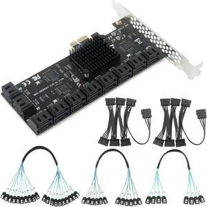 PCIe x1 to 20-Port SATA III Expansion Card | 6Gbps HDD/SSD Controller with 19in Bundle Cables | Plug & Play Multi-Drive Desktop Storage