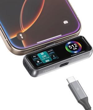 TWOPAN Magnetic Portable iPhone SSD for ProRes 4K 60fps Video Recording, 512GB External Storage for iPhone 15/16 Pro/Pro Max/iMac/MacBook, LCD Display, USB-C PD 3.0 Port, Built-in Cooling Fan