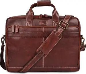LEATHER VILLAGE 16" Leather Laptop Messenger Briefcase Bag for Men-Leather Satchel for Travel and Office Shoulder Bag-Red Brown