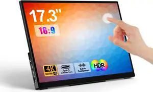 WCKUN Portable Monitor Touchscreen 17.3 Inch 4K 60Hz 3840x2160 UHD Metal Frame,Travel Monitor with Kickstand& Dual Speaker,USB C, HDMI Plug&Play for Laptop,PC, MAC,Phone,Xbox,PS4/5,Switch,Pi