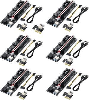 PCIE Riser 1X to 16X GPU Riser Adapter Card V011 PRO with 0.6 m USB 3.0 Extension Cable 2 x 6PIN Powered 10 Solid Capacitors Graphics Extender Riser Card for Bitcoin Ethereum Mining rig ETH 6PCS