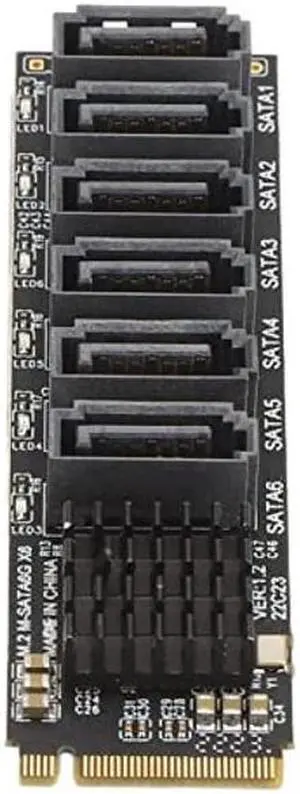 M.2 to SATA3.0 Adapter Card, 6Gbps M.2 PCIE to SATA Expansion Card, ASM1166 Chip Heat Dissipation 6 Port Expansion Interface Card with Smart Indicator