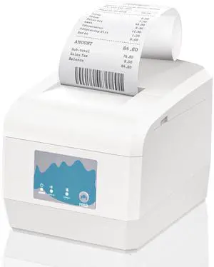 ZYWELL ZY908 Thermal Receipt Printer Works with Square Mac Linux, Auto-Cutter 80mm Square Receipt Printer Use for Small Business/Restaurant with USB/LAN Interface (White)