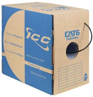 ICC Cat6 CMR Riser 1000ft - UTP 23AWG, 100% Solid Pure Copper, Unshielded, Bulk Ethernet Cable, PoE++, 500MHz, Reelex Pull Box, UL Certified, RoHS, TAA and NEC Compliant, Black ICC Cat6 CMR Riser 1000ft - UTP 23AWG, 100% Solid Pure Copper, Unshielded, Bulk Ethernet Cable, PoE++, 500MHz, Reelex Pull Box, UL Certified, RoHS, TAA and NEC Compliant, Black