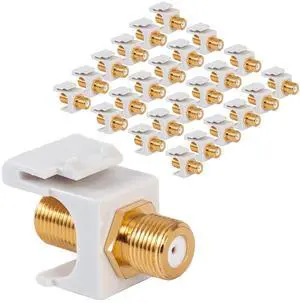 ICC 2 GHz F-Type Keystone Jack with Gold Plated Coax Connector with White Inner Core, RG6 RG59 Cable Extender Female to Female, HD Style for Wall Plate in White, 25-Pack