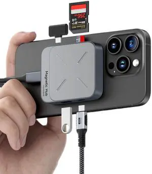 Hagibis Magnetic USB C Hub with Magsafe for iPhone 16 15 Pro Max, 6 in 1 Type-C Docking Station SD4.0 Micro SD4.0 Card Solt 100W PD 10Gbps USB-C AUX for MacBook Pro Air, iPad Pro (TC100S)