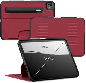 Zugu Case for iPad Pro 11 (M4) 2024, Slim Protective Cover with Apple Pencil Holder, Auto Wake/Sleep, Multiple Viewing Angles, iPad Pro 11 Inch Cover, Phone Protector, Scarlet Red
