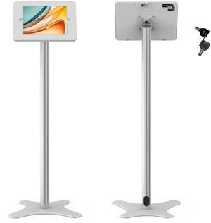 Beelta Tablet Floor Stand Compatible with 10.2" iPad 7 8 9, Rotate Lockable Metal Tablet Enclosure+Aluminum Pole+Metal Base - BSF302WT