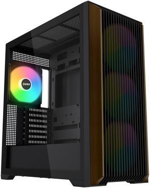 SAMA Z60 Genuine Walnut Wood PC Case, ATX Mid Tower, Pre-Installed 4X 140mm ARGB PWM Fans, Supports 360mm Radiator on Top, Type-C Port, Supports E-ATX/ATX/M-ATX/ITX, Full Tower Computer Case Black