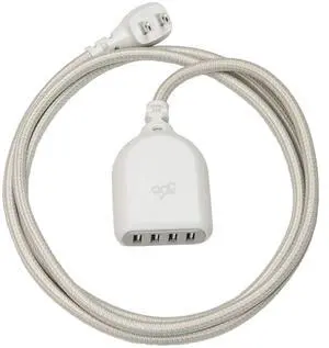 360 Electrical Habitat 4.8, 6 ft 4-Port USB Extension Cord, Durable Braided Casing, Color: Titanium, 4.8A, USB Charger Cable, Power Strip USB Hub Charging Station for USB C, Iphone, Tablet, Android