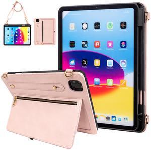 Dteck Case for iPad Air 13 inch M2 2024/iPad Pro 12.9 Case 6th/5th/4th/3rd Generation 2022/2021/2020/2018,Premium PU Leather Shockproof Protective Case Zipper Pocket Strap Soft TPU Back Cover,Pink
