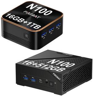FIREBAT Intel Mini PC N100, 3.4GHz,16GB+1TB - T8 Plus (Black); N100 Mini Desktop Computer, 3.4GHz, 16GB+512GB - AM02 (Black)