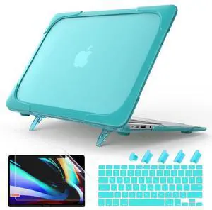 Batianda Heavy Duty Case for Old MacBook Air 13 inch 2017 Model A1466/A1369,Shockproof Protective Cover with Fold Kickstand for Enhanced Durability & Keyboard Cover Screen Protector, Blue
