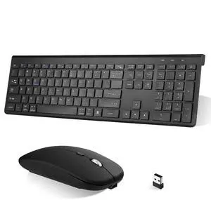 UrbanX Plug and Play Compact Rechargeable Wireless Bluetooth Full Size Keyboard and Mouse Combo for Samsung QN43Q60AAFXZA TV Supports Windows, macOS, iPadOS, Android, PC, Mac, Laptop, Tablet -Black