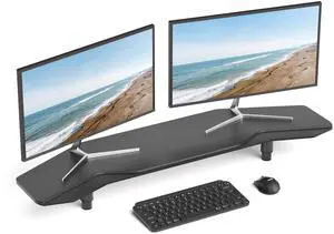 AFOOYO 39.4 Inch Dual Monitor Stand Riser Black,Plane Wing-Shaped Sturdy Computer Desk Riser for 2 Monitors, Adjustable Length and Wood Monitor Stand for Laptop, Computer,Extra Long