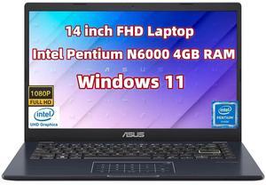 NewASUS Business & Student Laptop 14 inch FHD Display Intel.Pentium N6000 Processor 4GB Memory 64GB eMMC Webcam Wi-Fi HDMI USB-C Touchpad up to 10 Hrs Long Battery Life Win 11 Home in S Mode Black