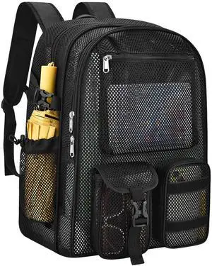AROUVOG Mesh Backpack for School,with Inner Laptop Compartment,Semi-transparent Bookbag with Bungee and Comfort Padded Straps for Beach, Swimming, Sports, Work, Travel-Black