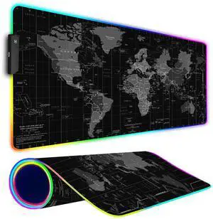 Armanza RGB Gaming Mouse Pad, Large Mousepad with Led Light, Gaming Accessories Keyboard Pad for Desk, Non-Slip Rubber Base Big Mouse Mat for Gamer, 31.5 X 11.8 Inch, Black World Map