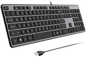 B.FRIENDIT Wired USB Keyboard, Comfortable Quiet Chocolate Keys, Durable Ultra-Slim Wired Computer Keyboard(QWERTY) for PC, Windows 11/10/8/7/XP/Vista KB1430 - Gray