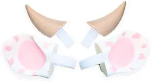 BeamTeam3D Cow Ears and Horns for Headphones, Cute & Fun Decorative Add-Ons for Gaming Headsets, Kids School Headphones, Compatible with Most Headphones (White/Pastel Pink/Pastel Pink)