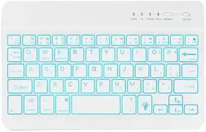 BlinkCat Portable Backlit Wireless Bluetooth Keyboard, [QWERTY-US Layout], 7-8" Universal Tablet Keyboard for iOS/Andriod/Windows/Other Bluetooth Devices, Built in Rechargeable Battery - White