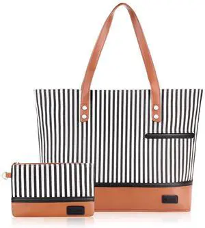 Tote Bag, Large Canvas Womens Briefcase, Waterproof Computer / Work Bags for Women Fits 15.6 inch Laptop (Brown)