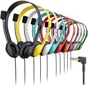 10 Pack Bulk Wired On-Ear Leather Headsets with Boom Microphone and 3.5mm Connector, Multi