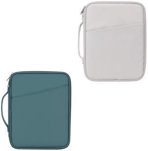 9-11 Inch Tablet Carrying Sleeve, Teal Blue(PU)+White Gray(Fabric), 2Pcs