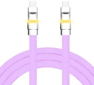 chubbycable Neon Chubby - Fast Charge Cable with Smart Light RGB Color Gradual Light Up LED USB Charging Cable, Light Purple, Type-C to Type-C, 1.64 FT