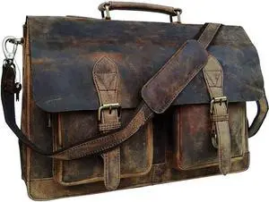 16 Inch Retro Buffalo Hunter Leather Laptop Messenger Bag Office Briefcase Crossbody Travel Bag For Men And Women College Bag Office Laptop Bag