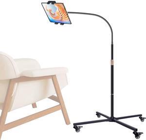 Crocqett Tablet Floor Stand - Gooseneck Swivel Holder Mount with Height Adjustable and Length Adjustable, Compatible for iPad Mini Air Pro 12.9/9.7, Galaxy Tab, Kindle, Cell Phones (4.7''-13'')