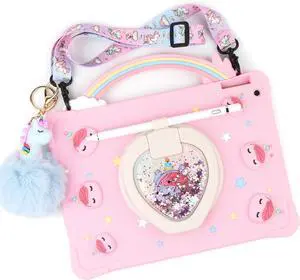 [Super Cute Rainbow Handle Unicorn Case] Compatible with Samsung Galaxy Tab S6 Lite 10.4-Inch 2020/2022 SM-P610/ P615/ P613/ P619 Kids Pop it Case Cover for with Rainbow Handle (Pink)