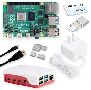Raspberry Pi 4 4GB Starter Kit | 64GB Edition | Oficial USB-C Power Supply | Oficial Case| 4K Micro HDMI Cable 1m | Heatsink