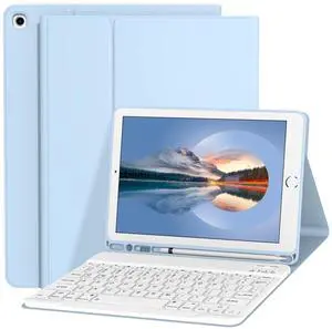 Divufus Keyboard Case for iPad 9th/8th/7th Generation 10.2 Inch [Magnetic Detachable Wireless Keyboard][Support 3 System] Flip Stand Case with Pencil Holder for iPad 10.2 2021/2020/2019, Light Blue