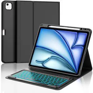 FARYODI for iPad Air 13 inch Case Keyboard (M2) 2024, Compatible with iPad Air 13 inch, 7 Color Backlit, Wireless Detachable Keyboard, Auto Sleep/Wake, Smart Folio Cover with Pencil Holder, Black