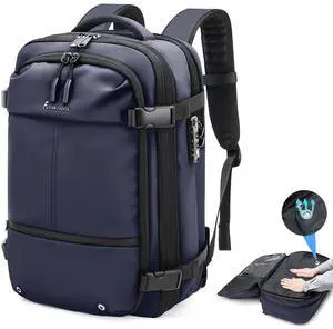 FABIEN CHERON Airback Backpack,60L Expandable Vacuum Backpack Travel with TSA Lock,17.3 inch Laptop Backpack Vacpack Backpacks with Vacuum(Blue,No Air Pump)