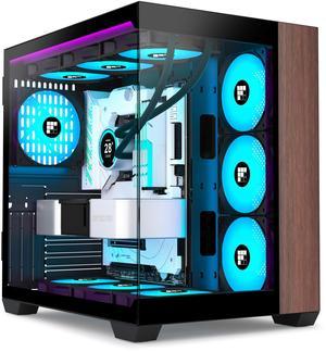 FOIFKIN M9 PC Case -Wood Walnut Front Pane, Pre-Installed 3 PWM ARGB Fan, ATX Mid-Tower Gaming PC Case, 270deg Panoramic Glass, Type-C, Black, FOIFKIN